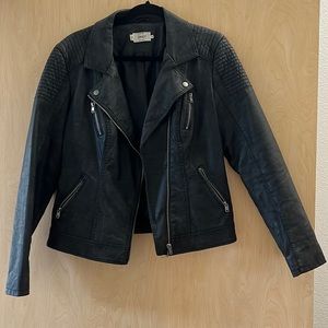 Black faux leather biker jacket, size 40